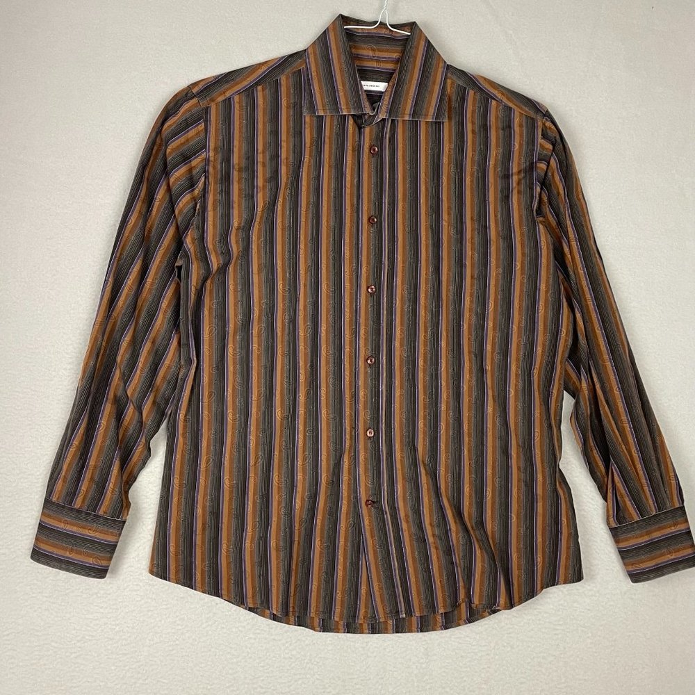 EQUILIBRIO Men's Multicolor Stripe Paisley Button Up Shirt Size Medium Cotton
